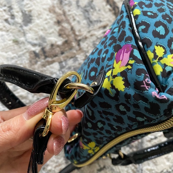Betsey Johnson Mini Handle Bag Leopard Animal Print Floral Rose Pattern Teal - Picture 11 of 16